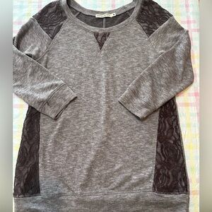 Chance or Fate Gray Crewneck Sweater with Lace Panels